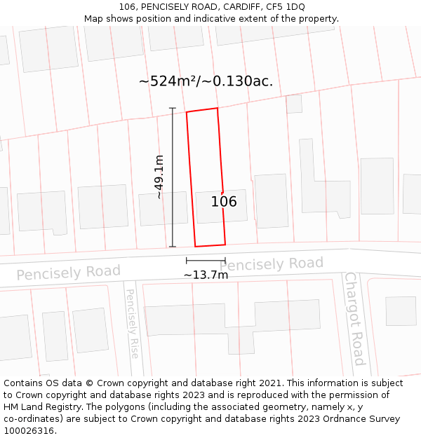 106, PENCISELY ROAD, CARDIFF, CF5 1DQ: Plot and title map