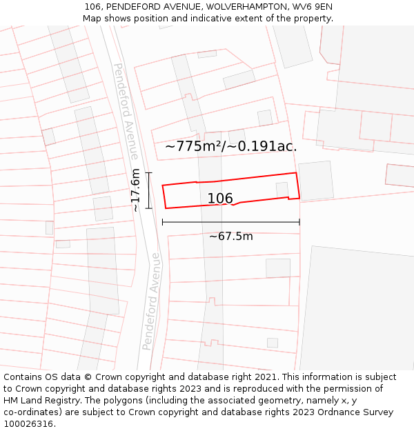 106, PENDEFORD AVENUE, WOLVERHAMPTON, WV6 9EN: Plot and title map
