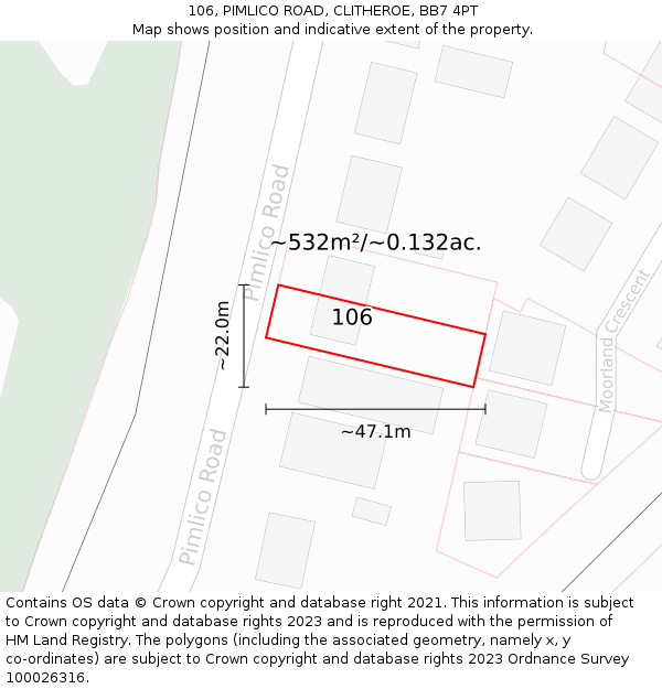 106, PIMLICO ROAD, CLITHEROE, BB7 4PT: Plot and title map