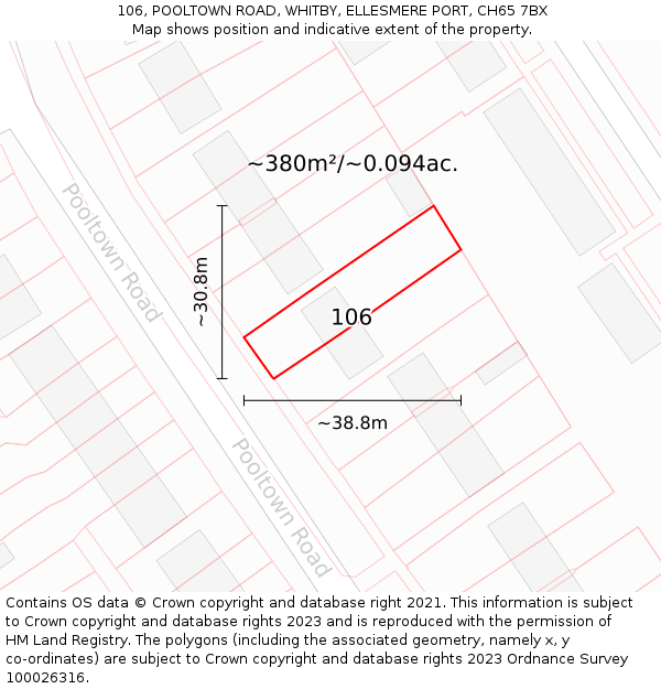 106, POOLTOWN ROAD, WHITBY, ELLESMERE PORT, CH65 7BX: Plot and title map