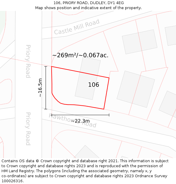 106, PRIORY ROAD, DUDLEY, DY1 4EG: Plot and title map