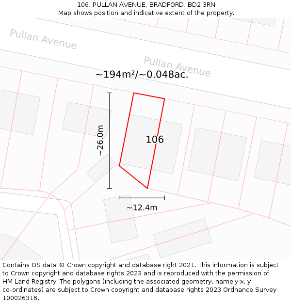106, PULLAN AVENUE, BRADFORD, BD2 3RN: Plot and title map
