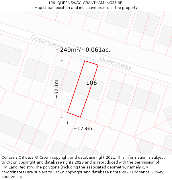 106, QUEENSWAY, GRANTHAM, NG31 9RL: Plot and title map