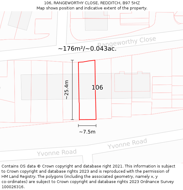 106, RANGEWORTHY CLOSE, REDDITCH, B97 5HZ: Plot and title map