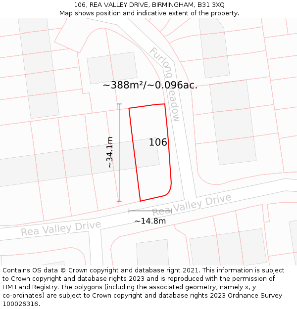 106, REA VALLEY DRIVE, BIRMINGHAM, B31 3XQ: Plot and title map