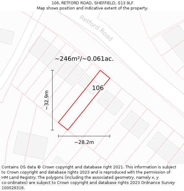 106, RETFORD ROAD, SHEFFIELD, S13 9LF: Plot and title map