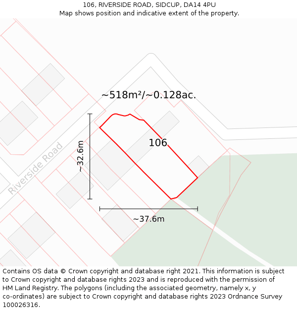 106, RIVERSIDE ROAD, SIDCUP, DA14 4PU: Plot and title map