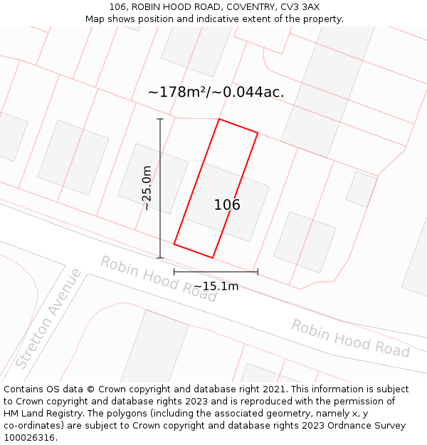 106, ROBIN HOOD ROAD, COVENTRY, CV3 3AX: Plot and title map