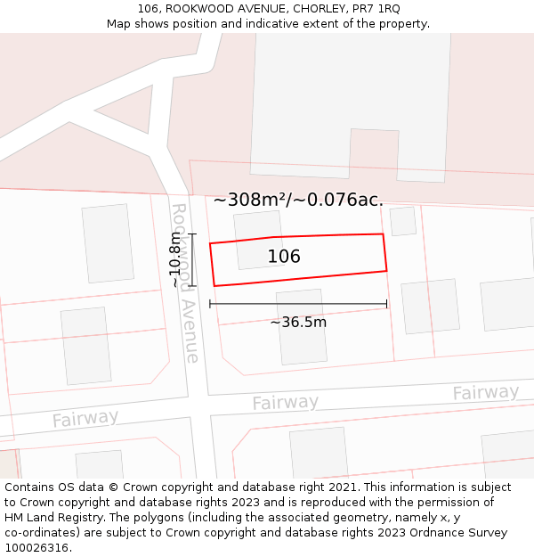 106, ROOKWOOD AVENUE, CHORLEY, PR7 1RQ: Plot and title map