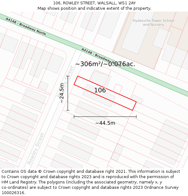 106, ROWLEY STREET, WALSALL, WS1 2AY: Plot and title map