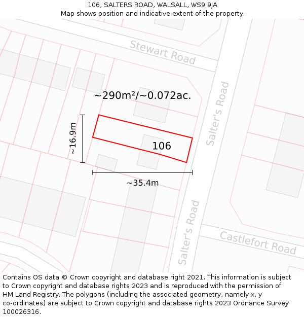 106, SALTERS ROAD, WALSALL, WS9 9JA: Plot and title map