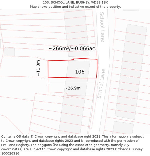 106, SCHOOL LANE, BUSHEY, WD23 1BX: Plot and title map