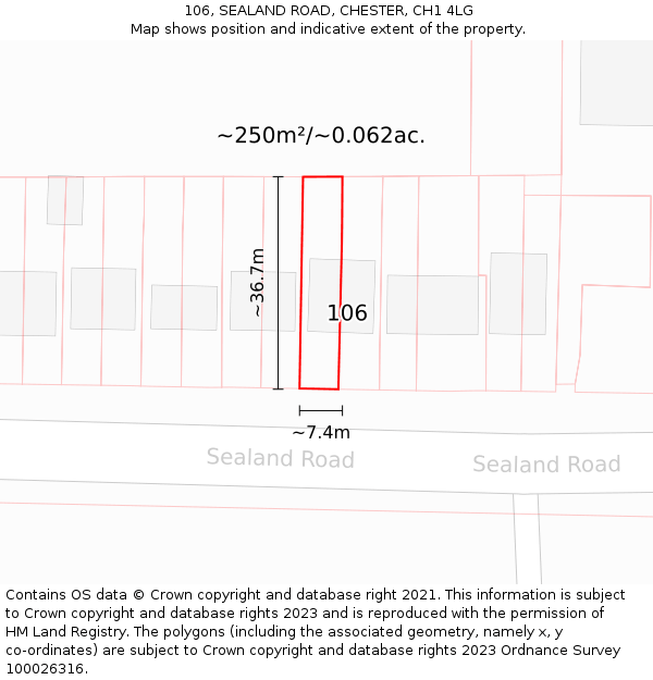 106, SEALAND ROAD, CHESTER, CH1 4LG: Plot and title map