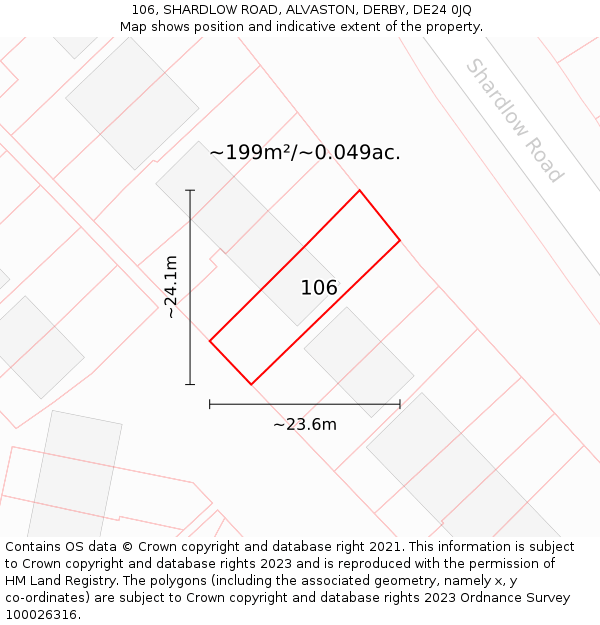 106, SHARDLOW ROAD, ALVASTON, DERBY, DE24 0JQ: Plot and title map