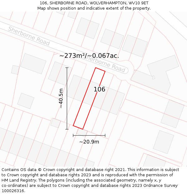 106, SHERBORNE ROAD, WOLVERHAMPTON, WV10 9ET: Plot and title map