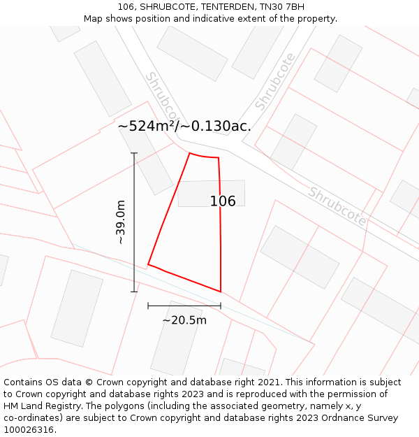 106, SHRUBCOTE, TENTERDEN, TN30 7BH: Plot and title map