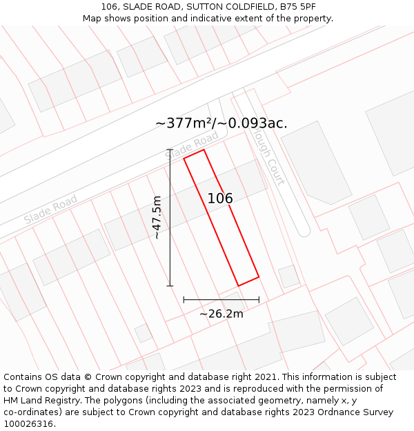 106, SLADE ROAD, SUTTON COLDFIELD, B75 5PF: Plot and title map