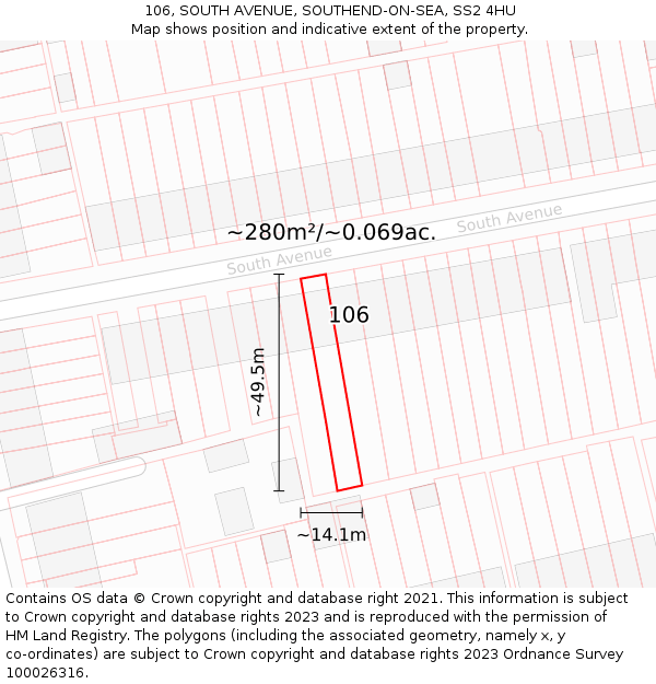 106, SOUTH AVENUE, SOUTHEND-ON-SEA, SS2 4HU: Plot and title map
