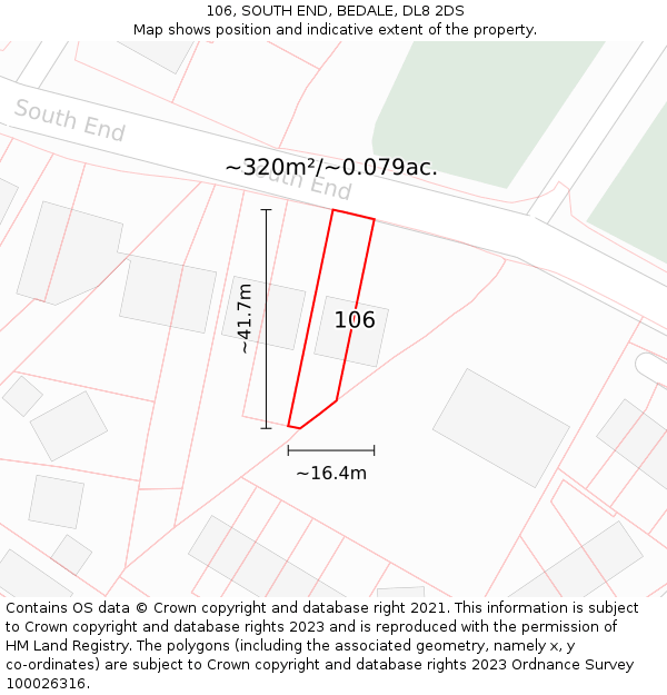 106, SOUTH END, BEDALE, DL8 2DS: Plot and title map