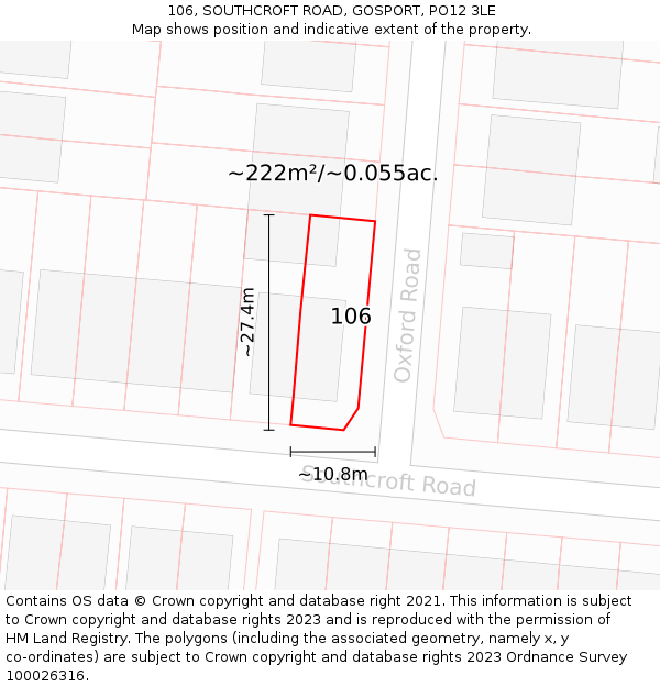 106, SOUTHCROFT ROAD, GOSPORT, PO12 3LE: Plot and title map