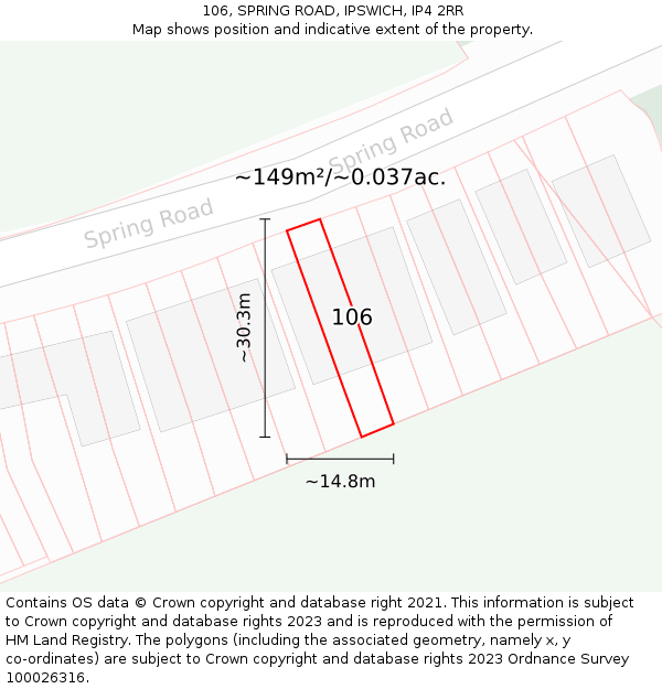 106, SPRING ROAD, IPSWICH, IP4 2RR: Plot and title map