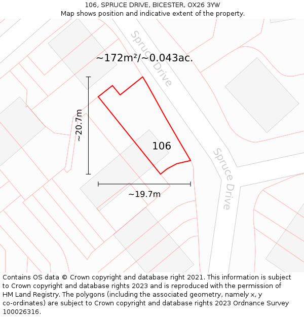 106, SPRUCE DRIVE, BICESTER, OX26 3YW: Plot and title map
