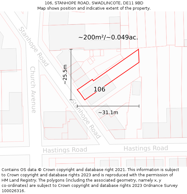 106, STANHOPE ROAD, SWADLINCOTE, DE11 9BD: Plot and title map