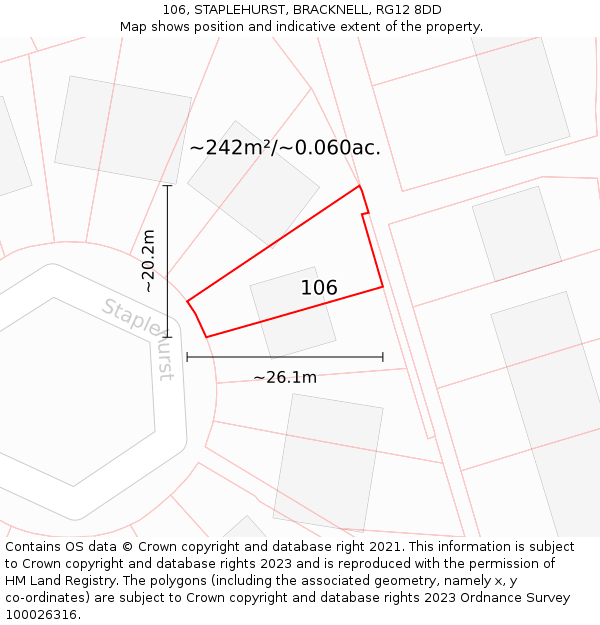 106, STAPLEHURST, BRACKNELL, RG12 8DD: Plot and title map