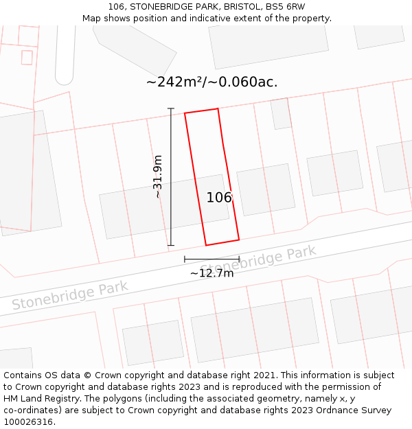 106, STONEBRIDGE PARK, BRISTOL, BS5 6RW: Plot and title map
