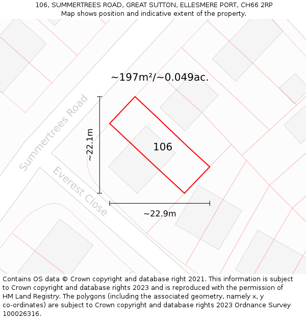 106, SUMMERTREES ROAD, GREAT SUTTON, ELLESMERE PORT, CH66 2RP: Plot and title map