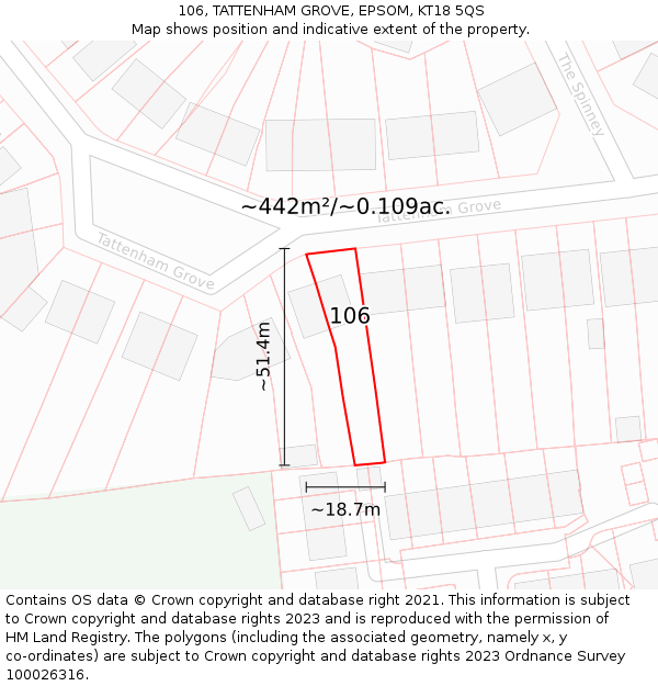106, TATTENHAM GROVE, EPSOM, KT18 5QS: Plot and title map