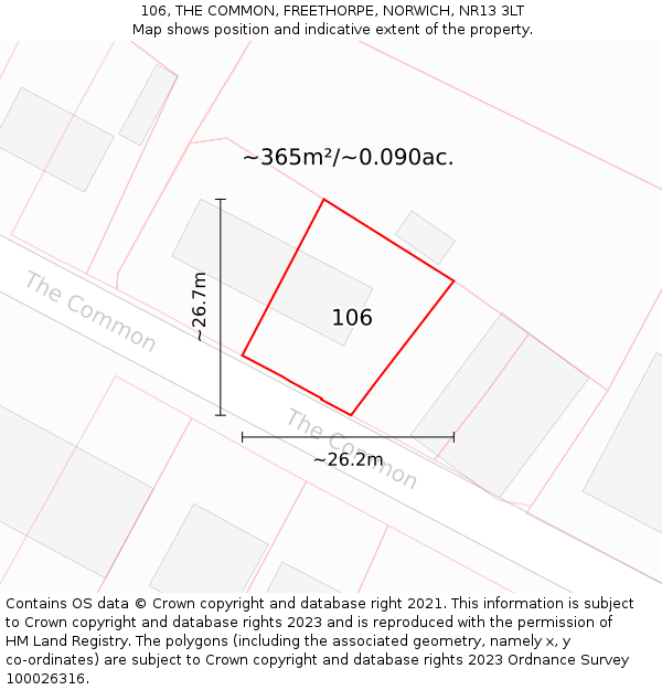 106, THE COMMON, FREETHORPE, NORWICH, NR13 3LT: Plot and title map