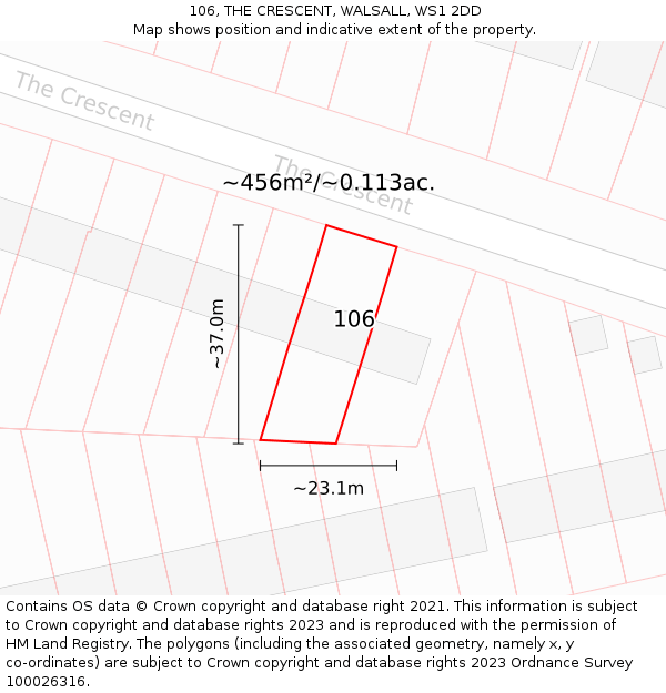 106, THE CRESCENT, WALSALL, WS1 2DD: Plot and title map