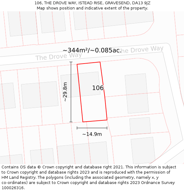 106, THE DROVE WAY, ISTEAD RISE, GRAVESEND, DA13 9JZ: Plot and title map