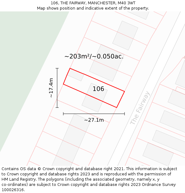 106, THE FAIRWAY, MANCHESTER, M40 3WT: Plot and title map
