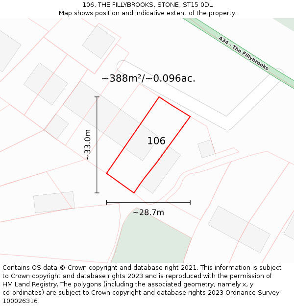 106, THE FILLYBROOKS, STONE, ST15 0DL: Plot and title map