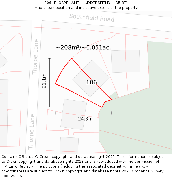 106, THORPE LANE, HUDDERSFIELD, HD5 8TN: Plot and title map