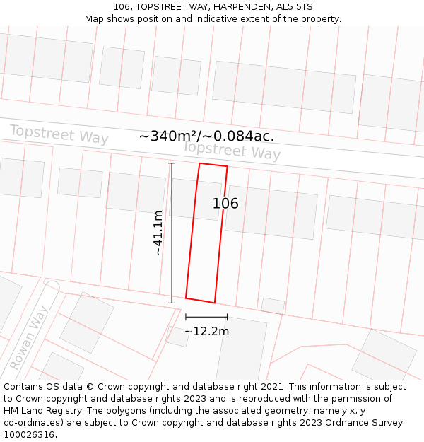 106, TOPSTREET WAY, HARPENDEN, AL5 5TS: Plot and title map