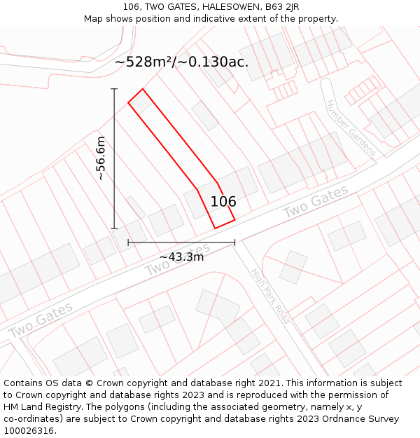 106, TWO GATES, HALESOWEN, B63 2JR: Plot and title map