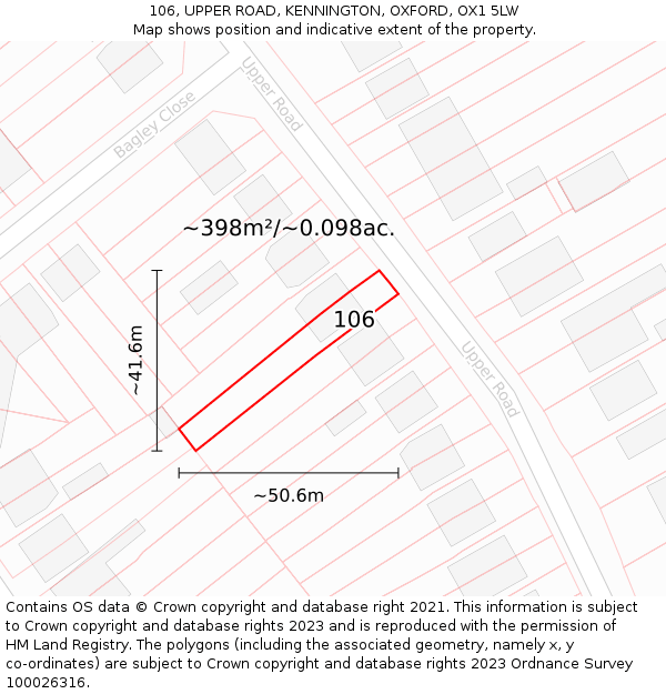 106, UPPER ROAD, KENNINGTON, OXFORD, OX1 5LW: Plot and title map