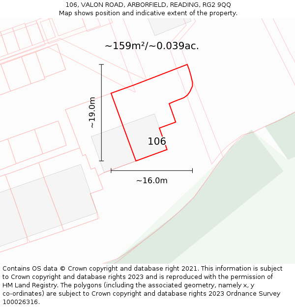 106, VALON ROAD, ARBORFIELD, READING, RG2 9QQ: Plot and title map