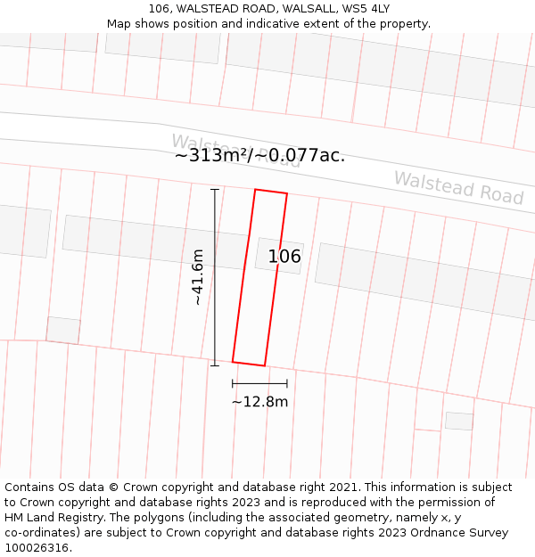 106, WALSTEAD ROAD, WALSALL, WS5 4LY: Plot and title map