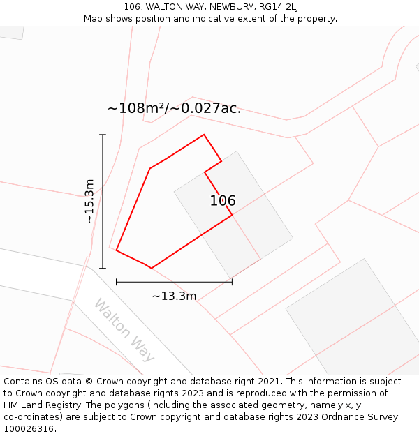 106, WALTON WAY, NEWBURY, RG14 2LJ: Plot and title map