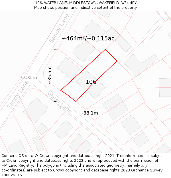 106, WATER LANE, MIDDLESTOWN, WAKEFIELD, WF4 4PY: Plot and title map