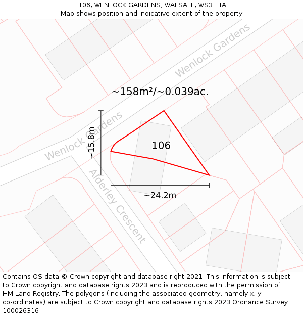 106, WENLOCK GARDENS, WALSALL, WS3 1TA: Plot and title map