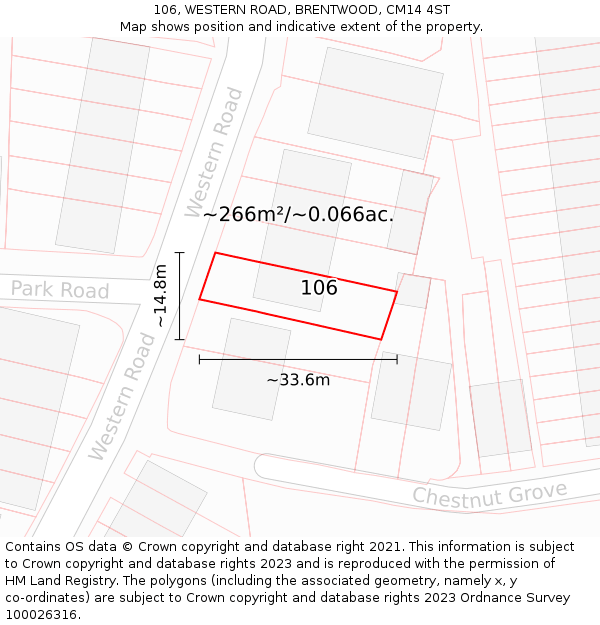 106, WESTERN ROAD, BRENTWOOD, CM14 4ST: Plot and title map