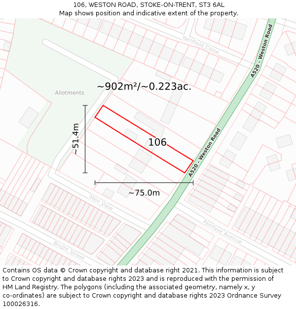 106, WESTON ROAD, STOKE-ON-TRENT, ST3 6AL: Plot and title map
