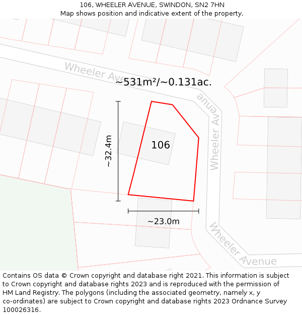 106, WHEELER AVENUE, SWINDON, SN2 7HN: Plot and title map