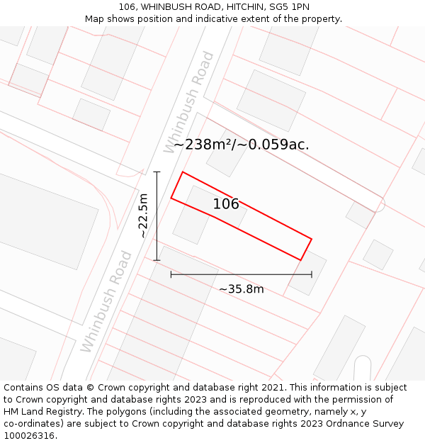 106, WHINBUSH ROAD, HITCHIN, SG5 1PN: Plot and title map