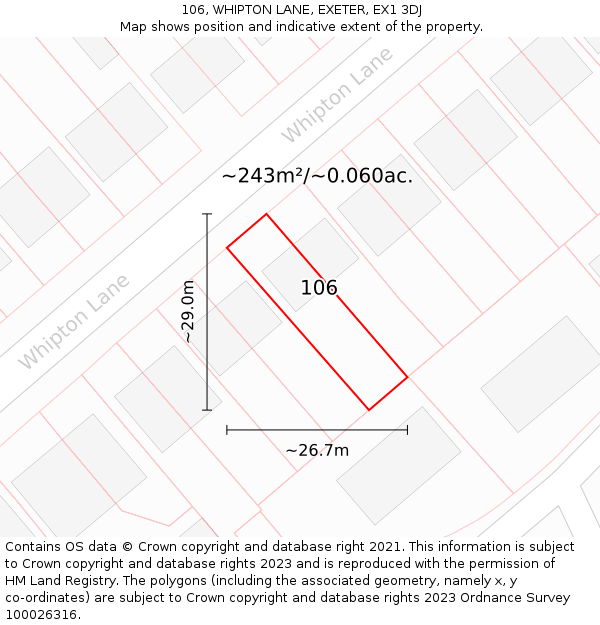 106, WHIPTON LANE, EXETER, EX1 3DJ: Plot and title map
